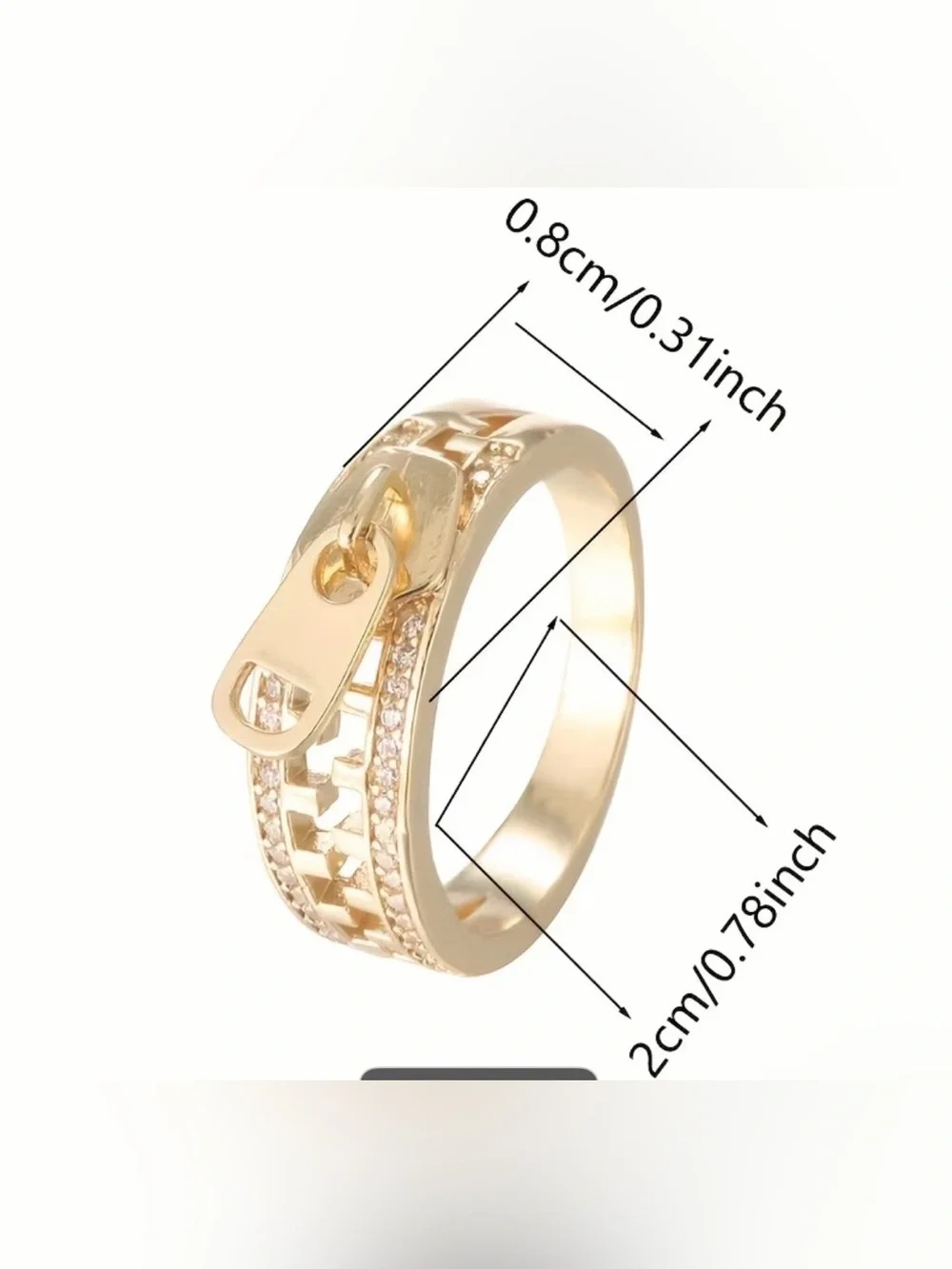 14k Gold Plated Cubic Zirconia Ziper Ring Size 7